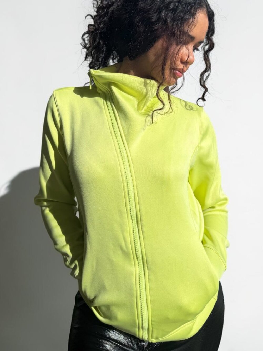 Simply Vera Vera Wang Neon Yellow Asymmetric Zip Jacket Size S